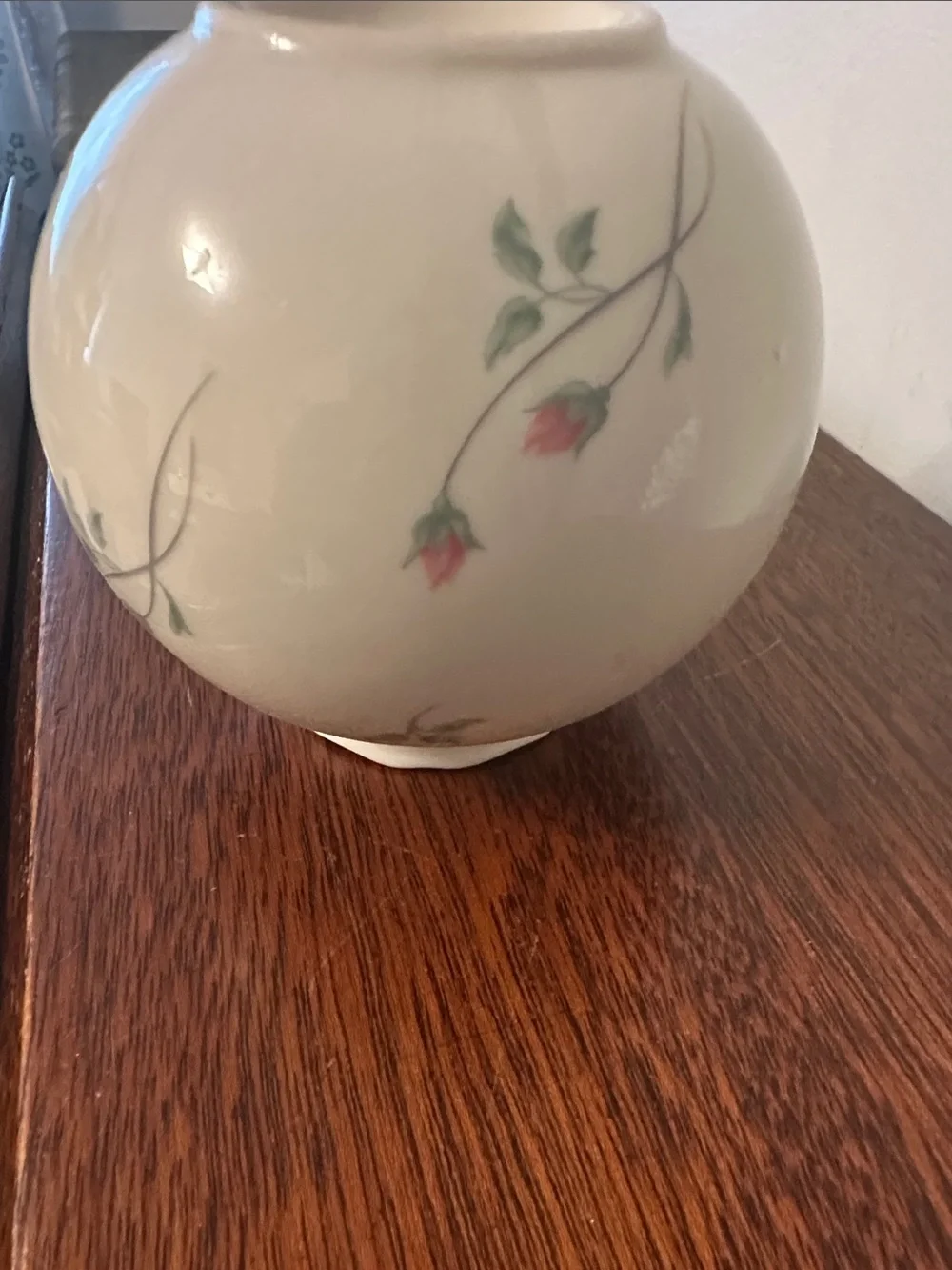 Lenox Cream Bud Vase with Pink Rose Sprigs and Gold Rim